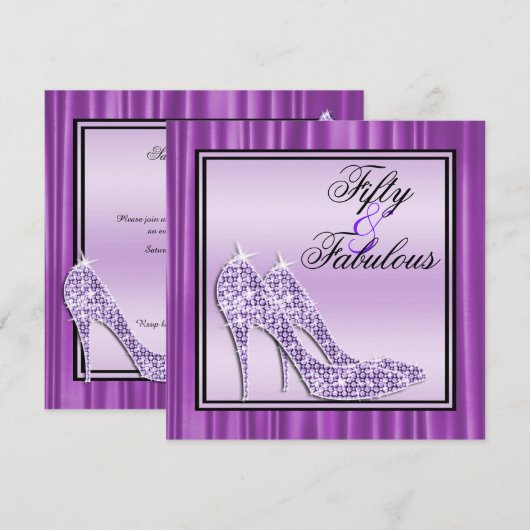 Invitation Lilac Glittery Stilettos & Musique Fabuleux 50 (Devant / Derrière)
