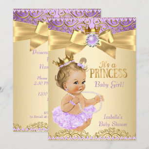 Invitation Lilac Gold Ballerina Princesse Baby shower Blonde