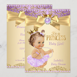 Invitation Lilac Gold Ballerina Princesse Baby shower Brunett