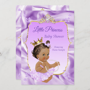 Invitation Lilac Gold Princess Baby shower Fille brune foncée