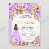 Invitation Lilac Gold Princesse Parties scintillant Tiara Qui (Devant / Derrière)