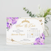 Invitation Lilac & Gold Quinceañera Enregistrer La Date (Debout devant)