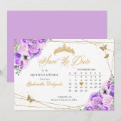 Invitation Lilac & Gold Quinceañera Enregistrer La Date (Devant / Derrière)