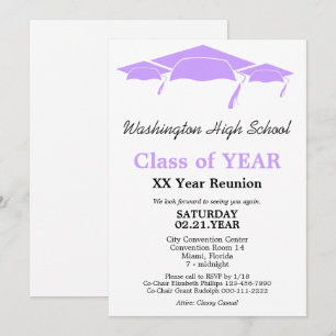 Invitation Lilac Graduation Caps Classe Réunion Modèle