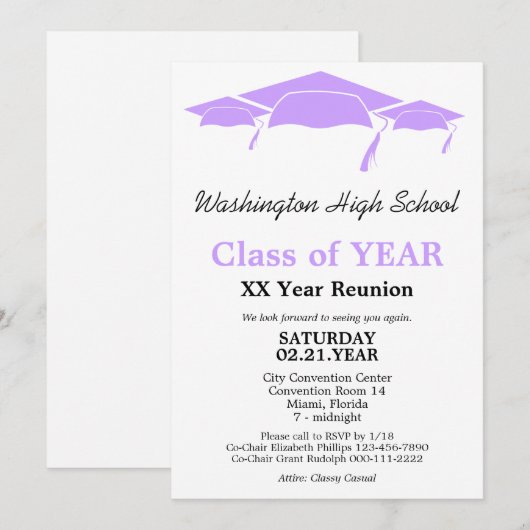 Invitation Lilac Graduation Caps Classe Réunion Modèle (Devant / Derrière)