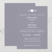 Invitation Lilac Grey avec Coeur et Flèche Mariage élégant (Devant / Derrière)