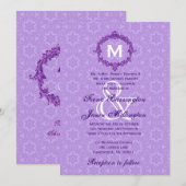 Invitation Lilac Lace Vintage Monogramme Mariage J454 (Devant / Derrière)