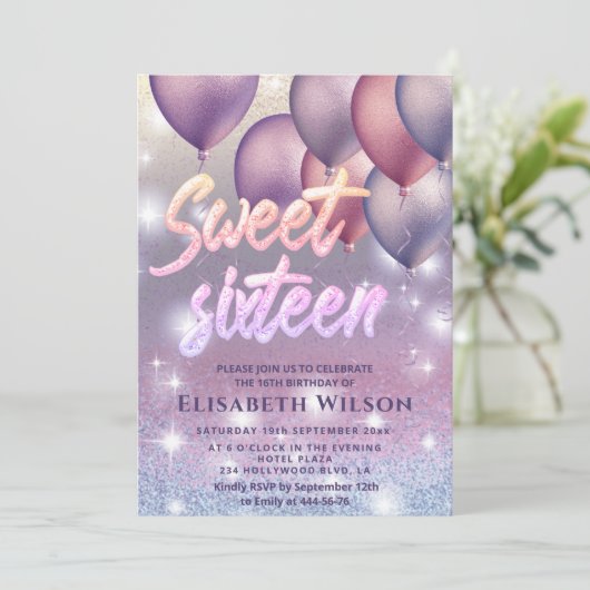 Invitation Lilac lavande scintillant à l'ombre ballon dans (Debout devant)