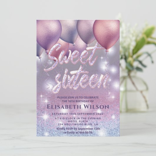 Invitation Lilac lavande scintillant à l'ombre ballon dans (Debout devant)