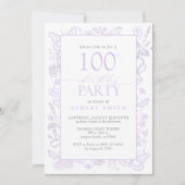 Invitation Lilac Lavender 100e fête d'anniversaire Floral Élé (Devant)