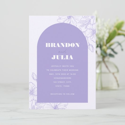 Invitation Lilac Lavender Boho Arch Floral Botanal QR Code (Debout devant)