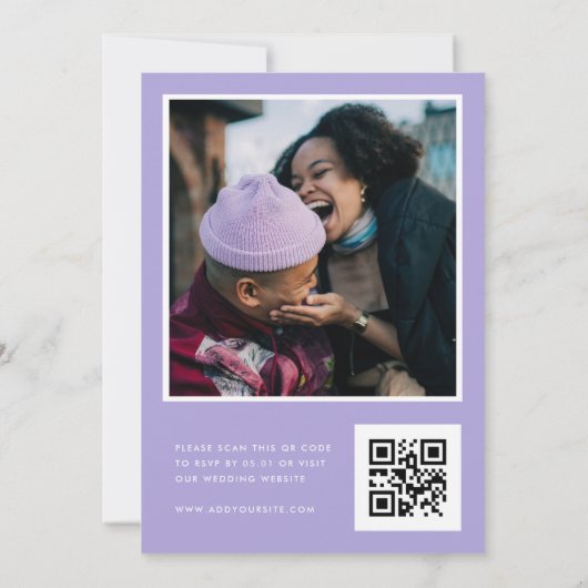 Invitation Lilac Lavender Boho Arch Floral Botanal QR Code (Dos)