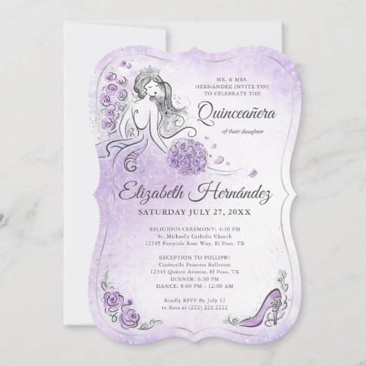 Invitation Lilac Lavender et Silver Princess Quince Anniversa (Devant)