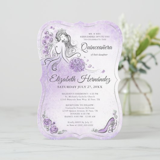 Invitation Lilac Lavender et Silver Princess Quince Anniversa (Debout devant)