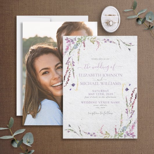 Invitation Lilac Lavender Floral Photo Garden Mariage