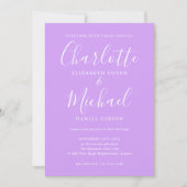 Invitation Lilac Lavender Signature Script Mariage photo (Devant)