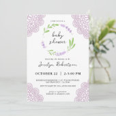Invitation Lilac Lavender Vert Baby shower neutre genre (Debout devant)