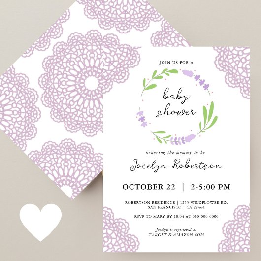 Invitation Lilac Lavender Vert Baby shower neutre genre