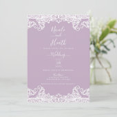 Invitation Lilac Mauve & Blanche Dentelle Élégante Mariage (Debout devant)