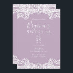 Invitation Lilac Mauve & Blanche dentelle Élégante Sweet 16 P<br><div class="desc">Personnaliser pour tout événement</div>