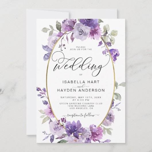 Invitation Lilac Mauve Dusty Floral Mariage or (Devant)