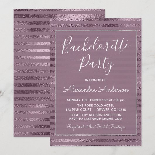 Invitation Lilac Metallic Foil Moderne Bachelorette Party (Devant / Derrière)
