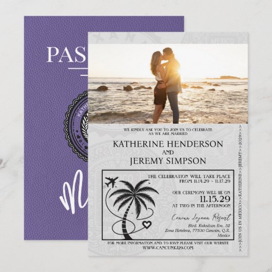 Invitation Lilac Mexique Mariage de passeport (Devant / Derrière)