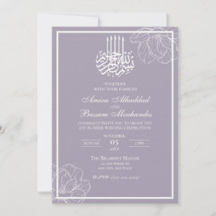 Invitation Lilac minimaliste moderne et Mariage musulman blan