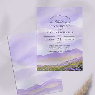 Invitation Lilac Night Sky Mountain Meadow Mariage