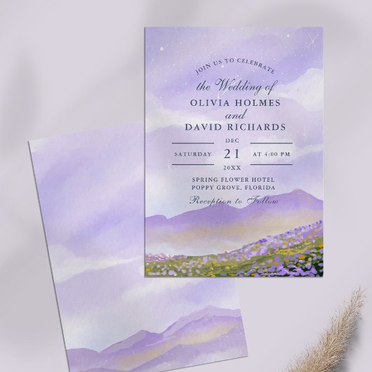Invitation Lilac Night Sky Mountain Meadow Mariage