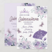 Invitation Lilac Papillon à main florale ventilateur tiara Qu (Devant / Derrière)