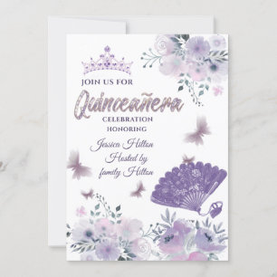 Invitation Lilac Papillon à main florale ventilateur tiara Qu