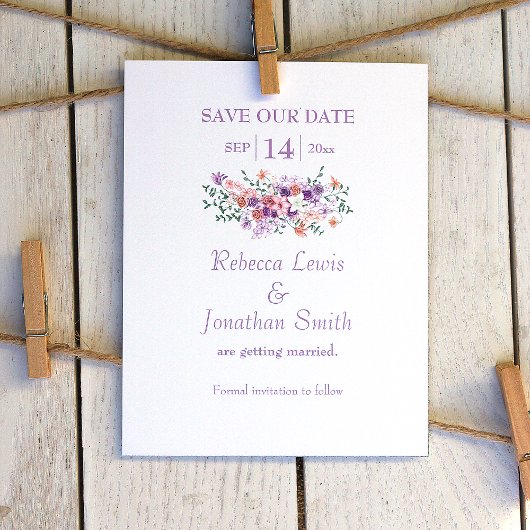 Invitation Lilac & Peach Bouquet Mariage Enregistrer la date
