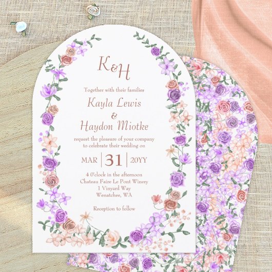 Invitation Lilac & Pêche Rose Jardin Arches de mariage