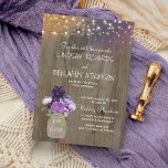 Invitation Lilac Plum violet Floral Mason Jar Mariage rustiqu<br><div class="desc">Lilac et prune fleurs violet mason jarre invitation de mariage rustique avec grange bois et lampes à cordes</div>