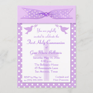 Invitation Lilac Polka Dot Première communion sainte Invitati
