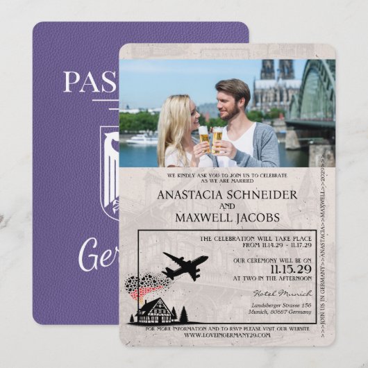 Invitation Lilac Purple Allemagne Mariage de passeport (Devant / Derrière)