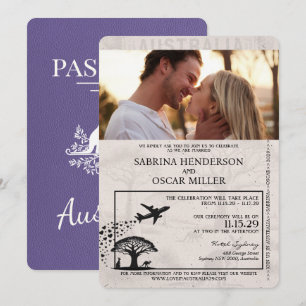 Invitation Lilac Purple Australie Mariage de passeport