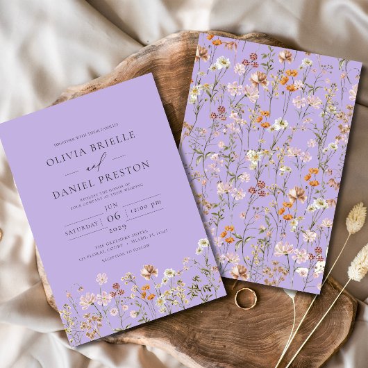 Invitation Lilac Purple Boho Fleur sauvage Jardin Mariage