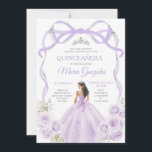 Invitation Lilac Purple Bow Princesse Argent Couronne Quincea<br><div class="desc">ÉDITABLE Lilac Bow pourpre Princesse Couronne argent Quinceañera Invitation Élégante Lilac violet princesse Florale robes Quinceañera Fille Anniversaire Invitation Argent Couronne Mis Quince Anos,  15e Anniversaire</div>