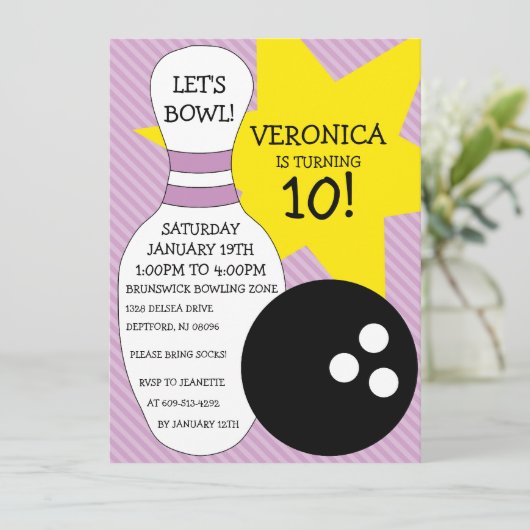 Invitation Lilac Purple Bowling Bash Bowling (Debout devant)