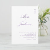 Invitation Lilac Purple Calligraphie moderne Code QR Mariage (Debout devant)