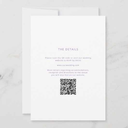 Invitation Lilac Purple Calligraphie moderne Code QR Mariage (Dos)