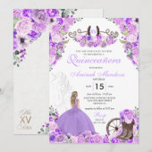 Invitation Lilac Purple Charra Bottes florales Quinceañera (Devant / Derrière)