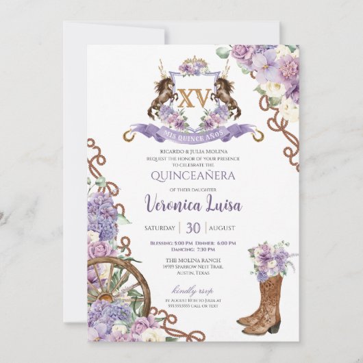 Invitation Lilac Purple Classy Western Charro Quinceanera (Devant)