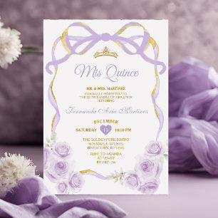 Invitation Lilac Purple Floral Bow Gold Ribbon Mis Quince