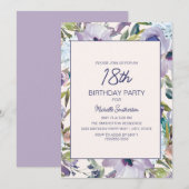 Invitation Lilac Purple Floral Greenery 18e anniversaire (Devant / Derrière)
