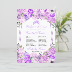 Invitation Lilac Purple Floral Quinceanera Cour d'honneur