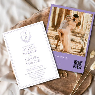 Invitation Lilac Purple Modern QR Code Crest Mariage photo