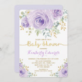 Invitation Lilac Purple or Floral Rose Baby shower fille (Devant / Derrière)